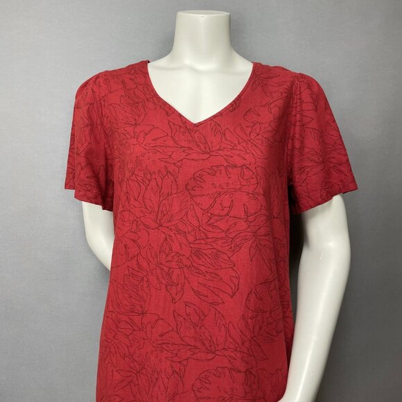 Nicole Miller Dress Linen Blend Short Sleeve Tropical Floral V-Neck Women Medium - Picture 2 of 12